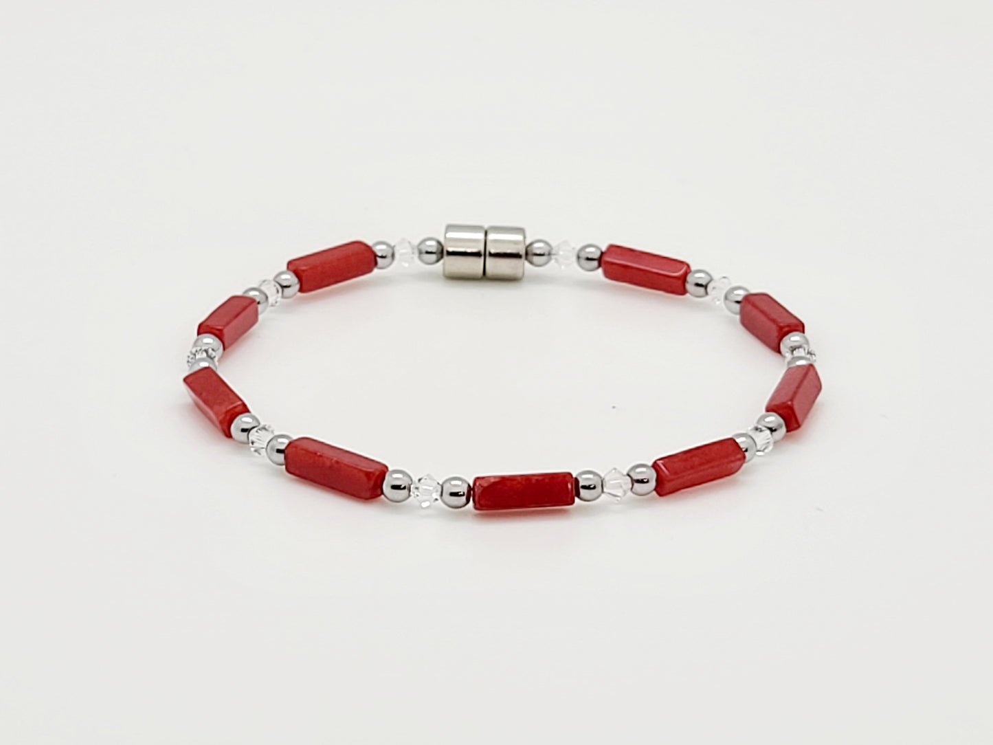Red Jade Rectangle w Crystal Necklace