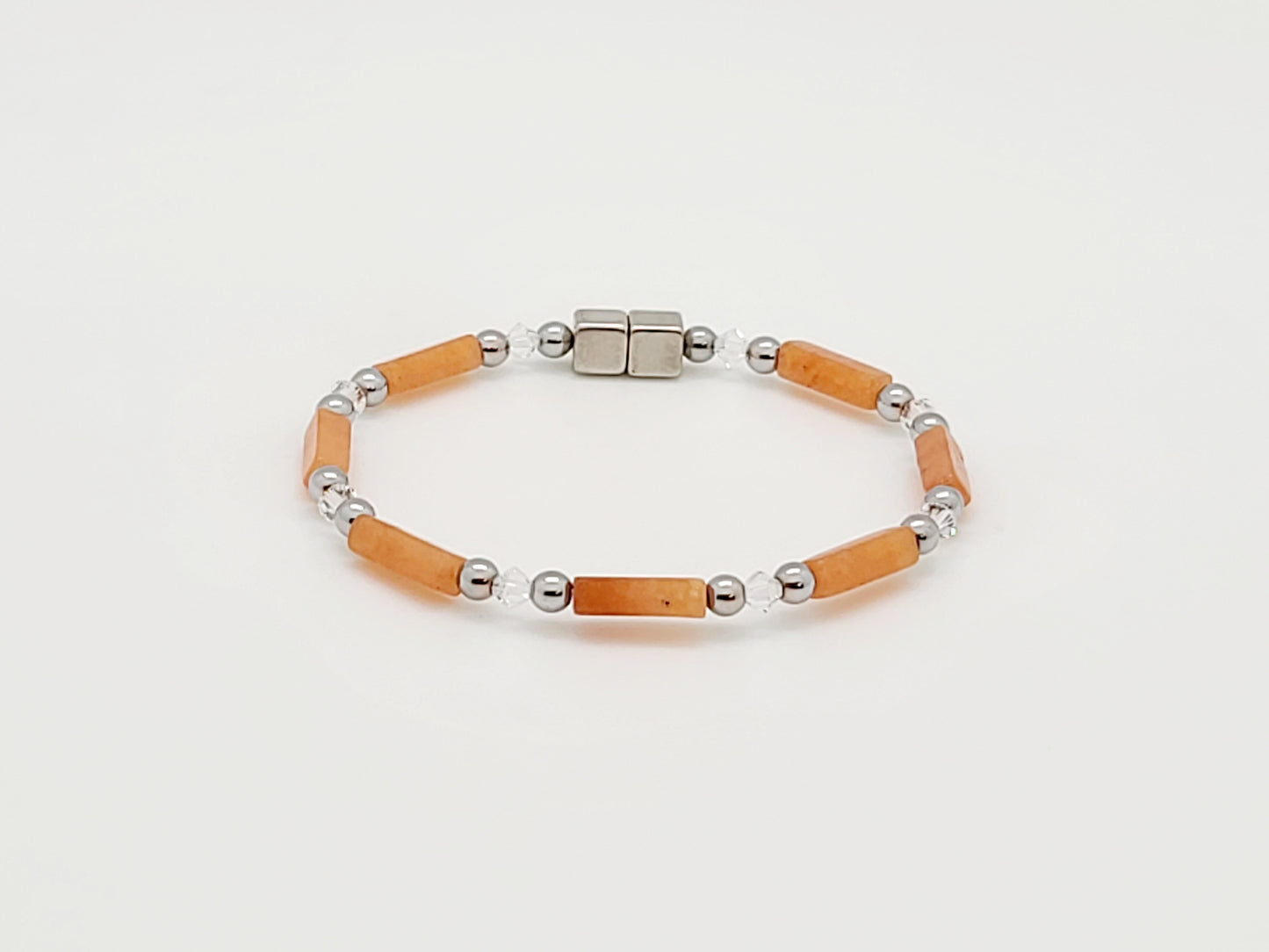 Orange Aventurine Rectangle w Crystal Necklace