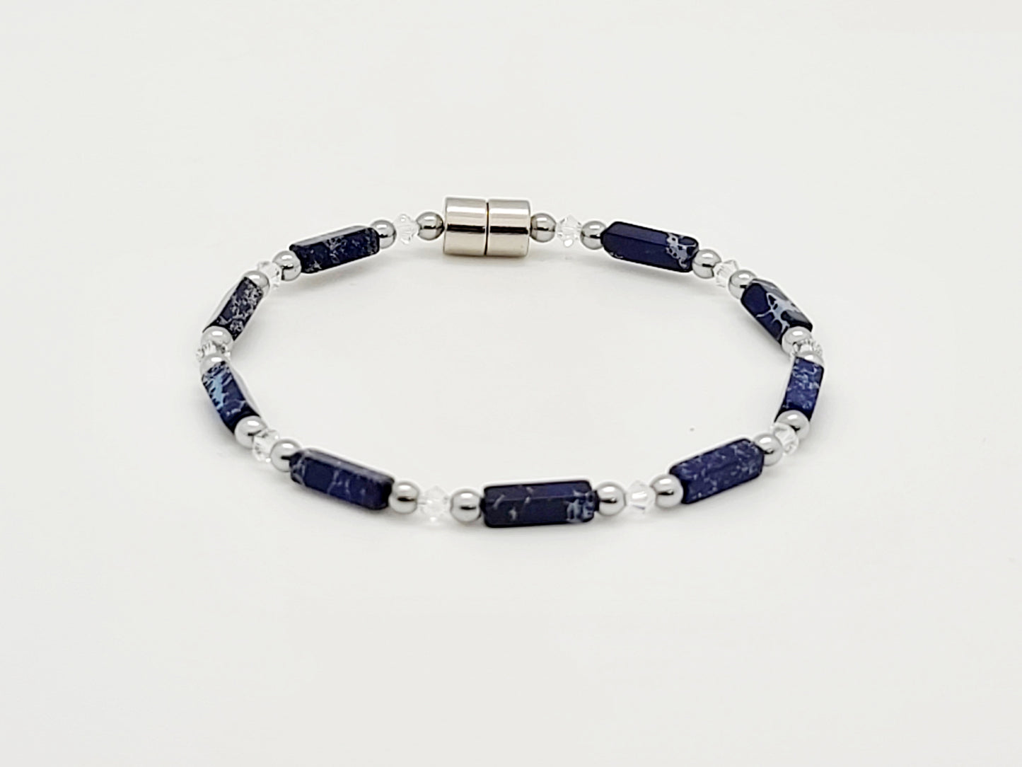 Blue Crackle Rectangle w Crystal Necklace