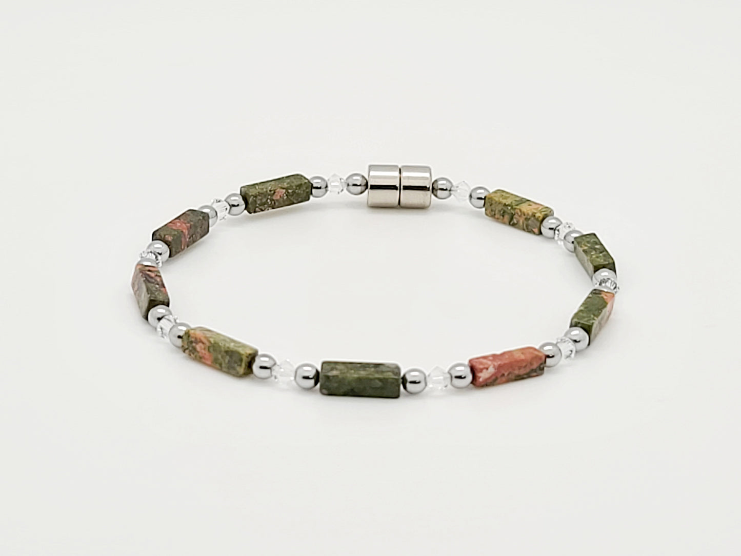 Unakite Rectangle w Crystal Necklace