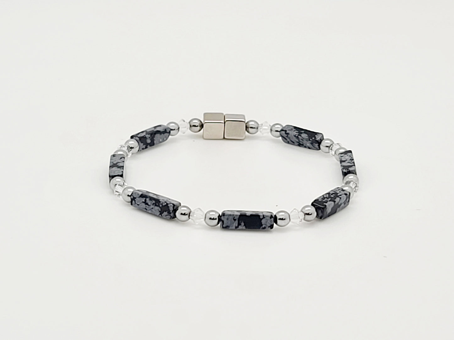 Snowflake Obsidian Rectangle w Crystal Necklace
