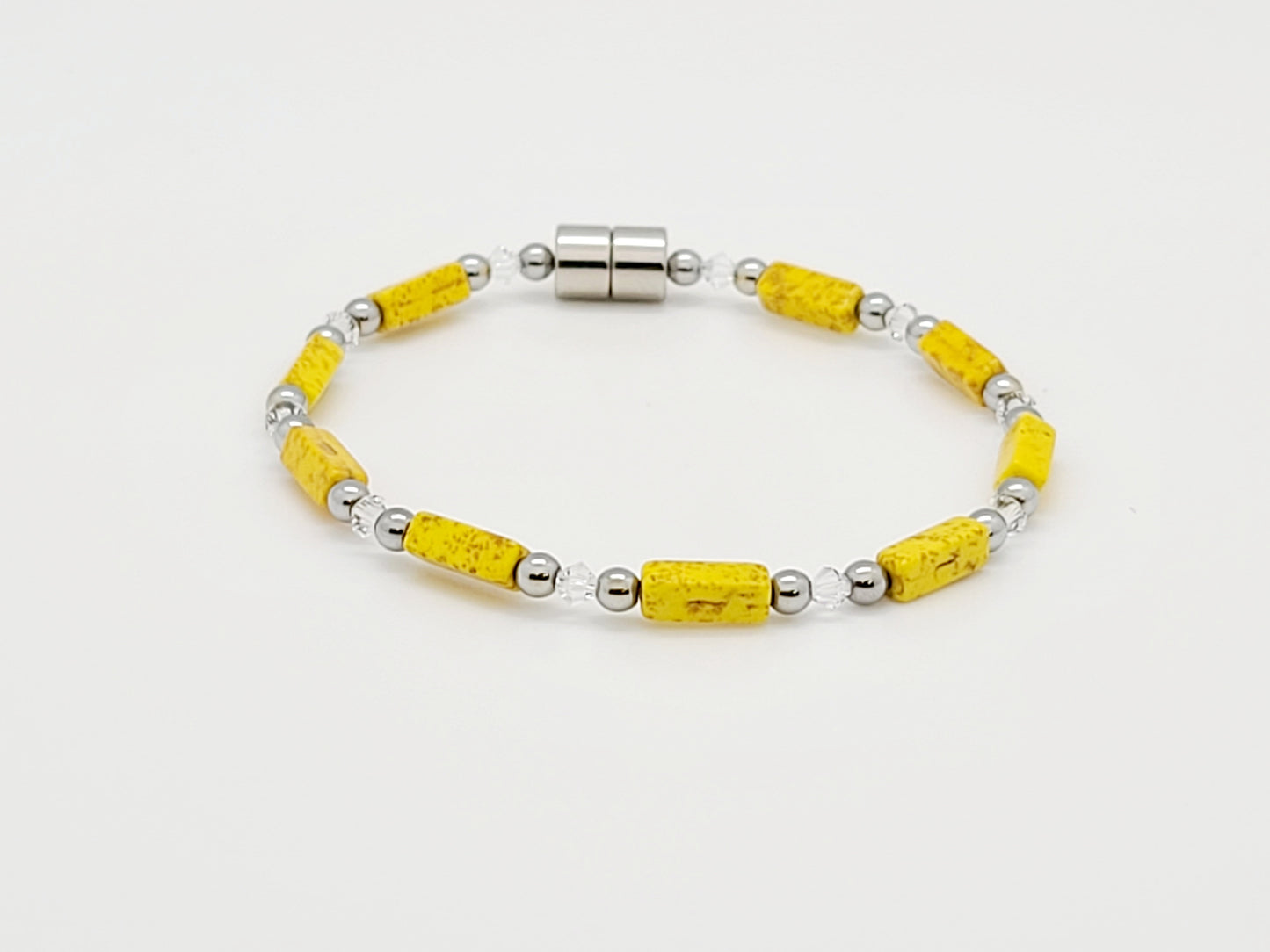 Yellow Stone Rectangle w Crystal Necklace