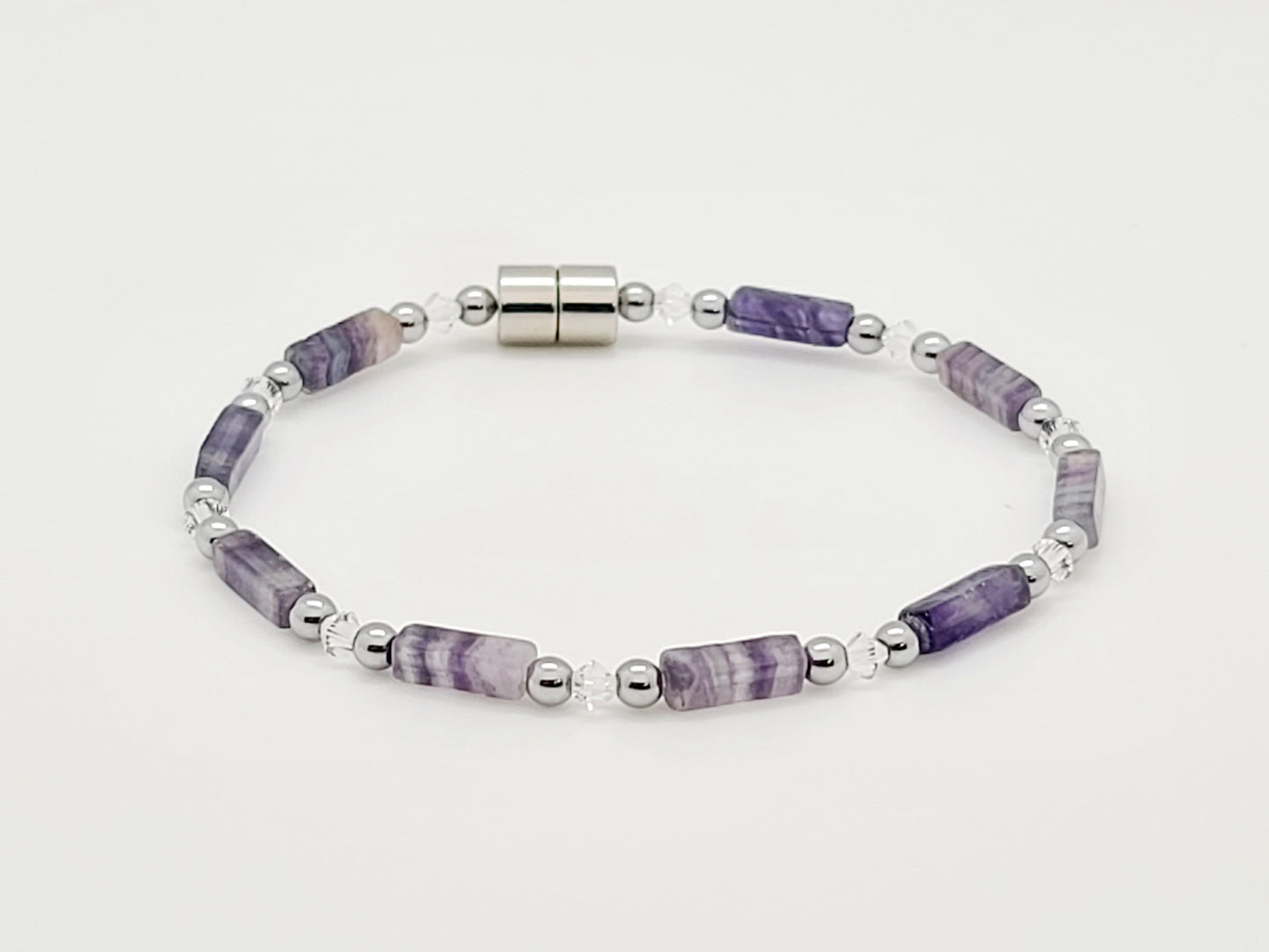 Rainbow Fluorite Rectangle w Crystal Necklace