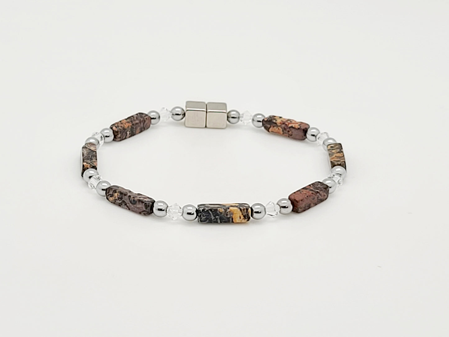 Leopard Skin Jasper Rectangle w Crystal Necklace