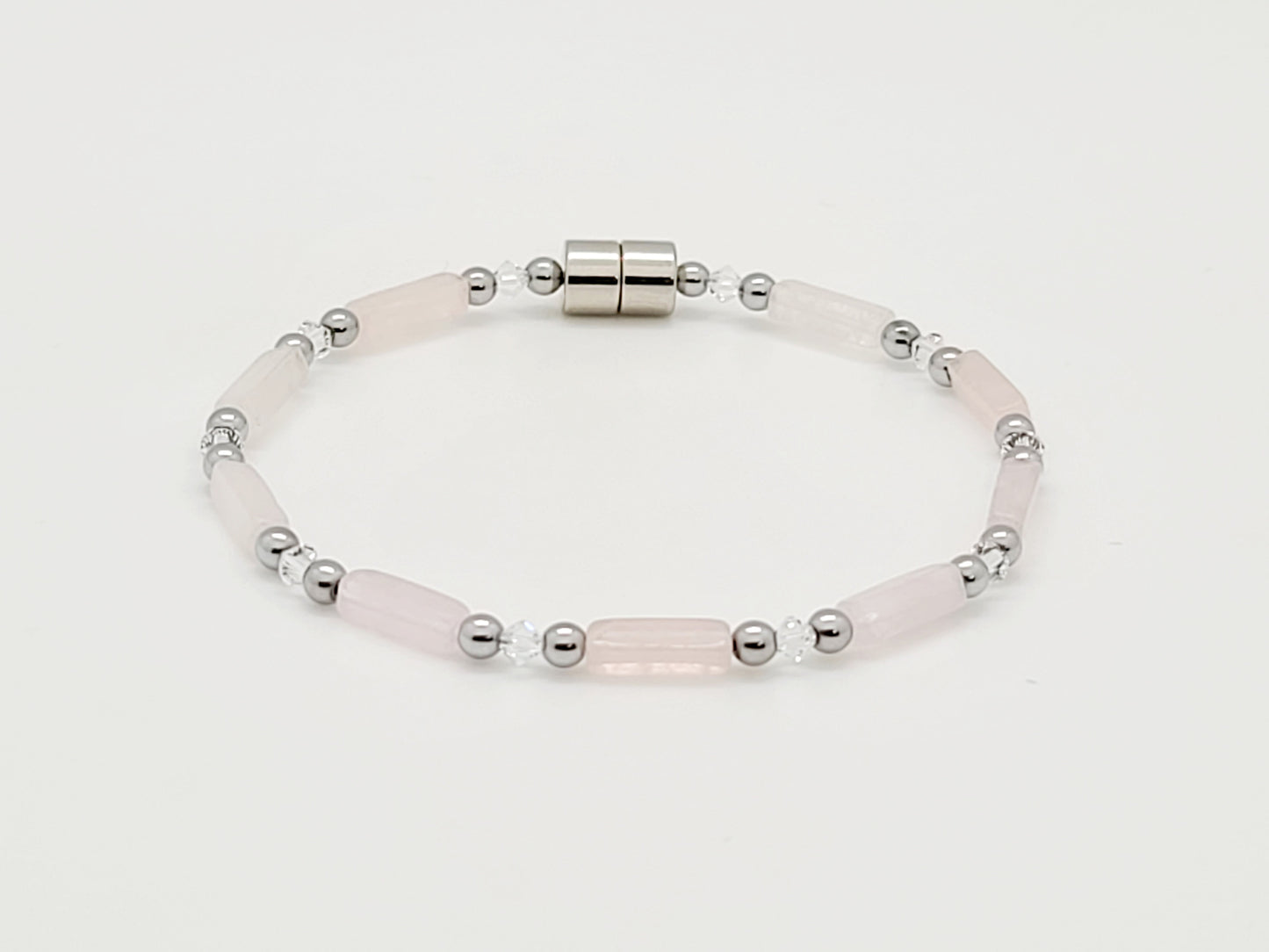 Rose Quartz Rectangle w Crystal Necklace