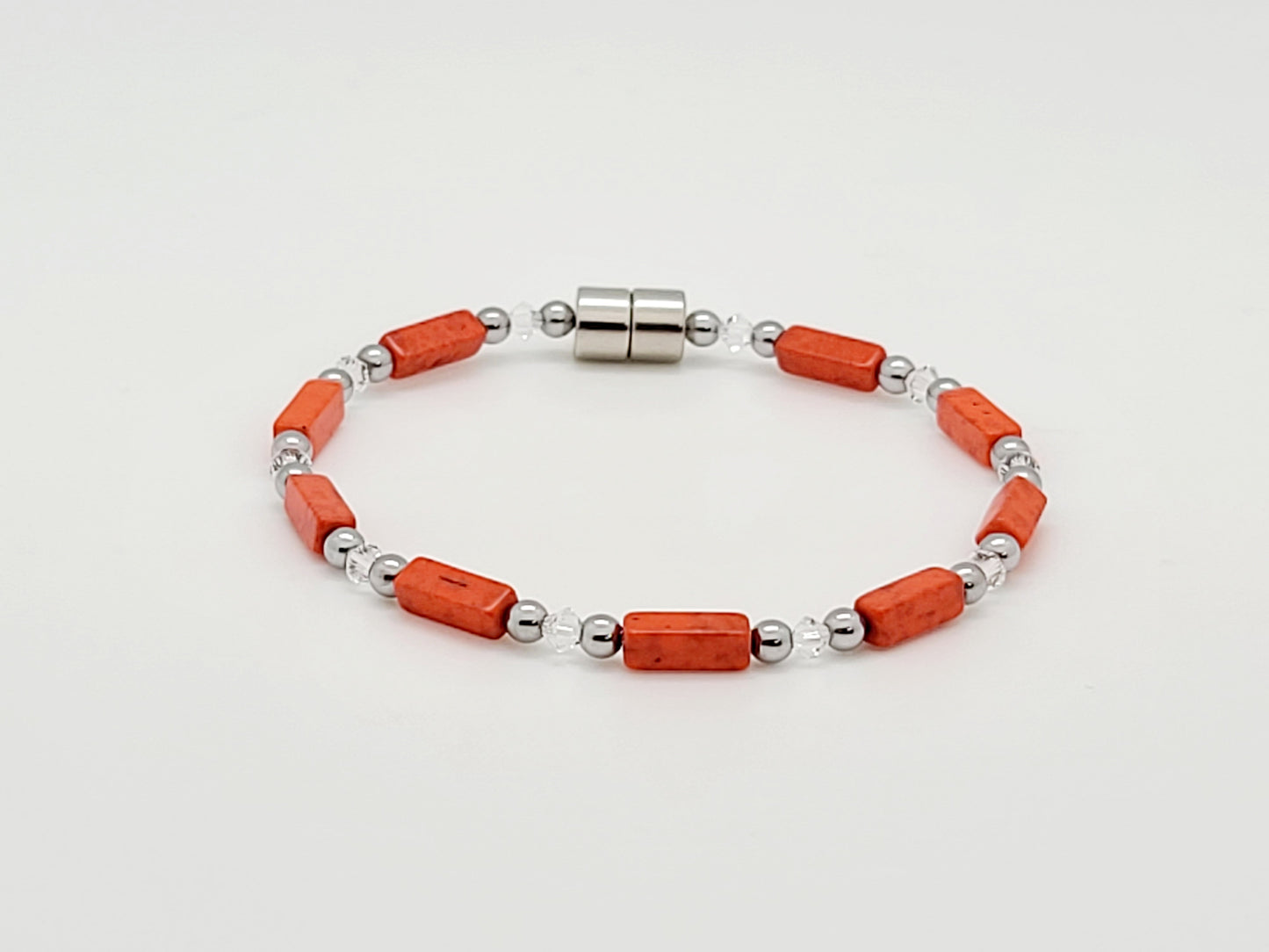 Orange Stone Rectangle w Crystal Necklace