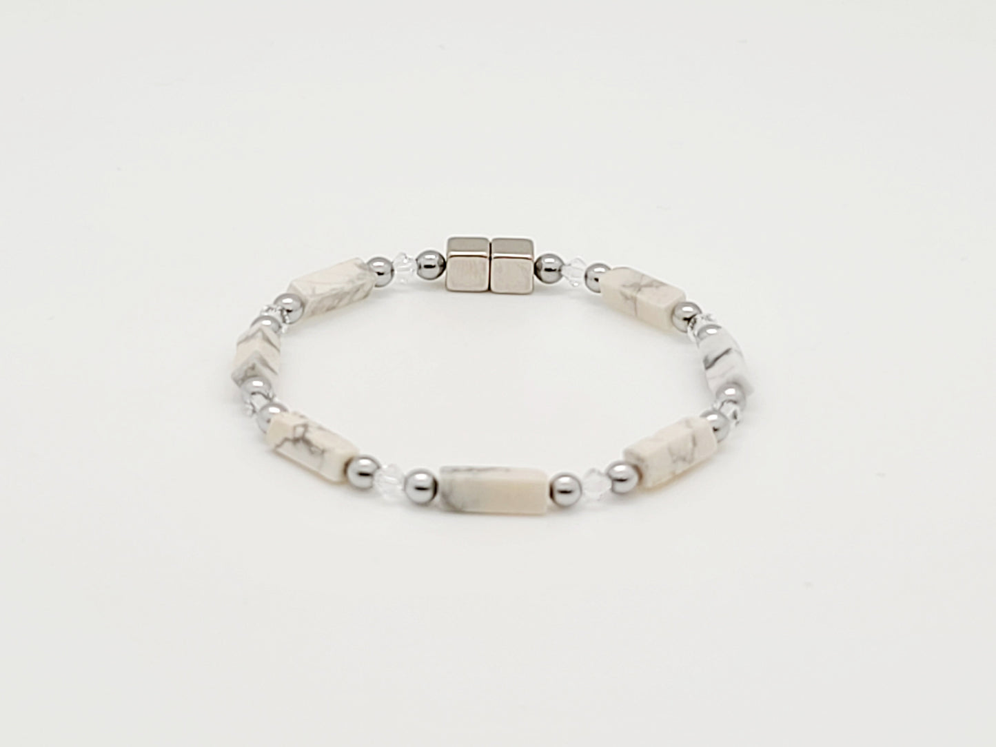 White Howlite Rectangle w Crystal Necklace