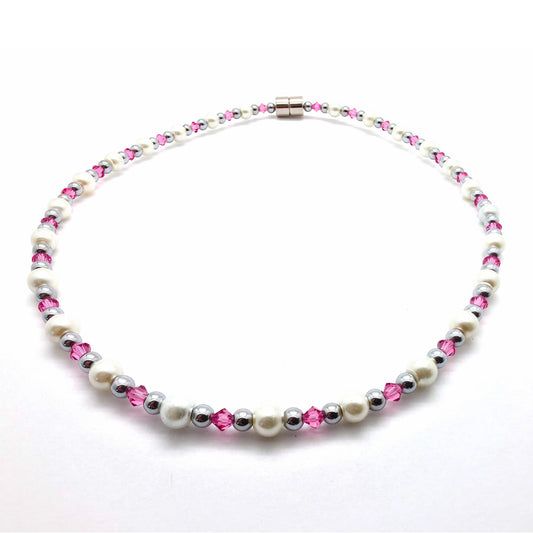 White Pearl w Rose Necklace