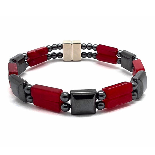 Red Jade Rectangle with Hematite Square Double (Ohio State Inspired)