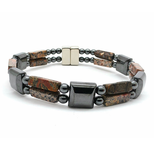 Leopard Skin Jasper Rectangle with Hematite Square