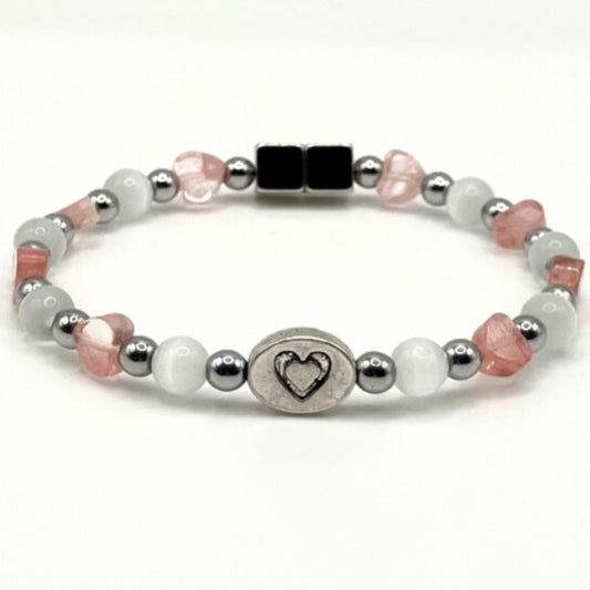 Rose Quartz Hearts w Reversible Charm