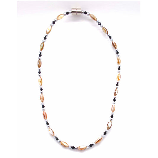 Abalone w Jet Black Crystals Necklace