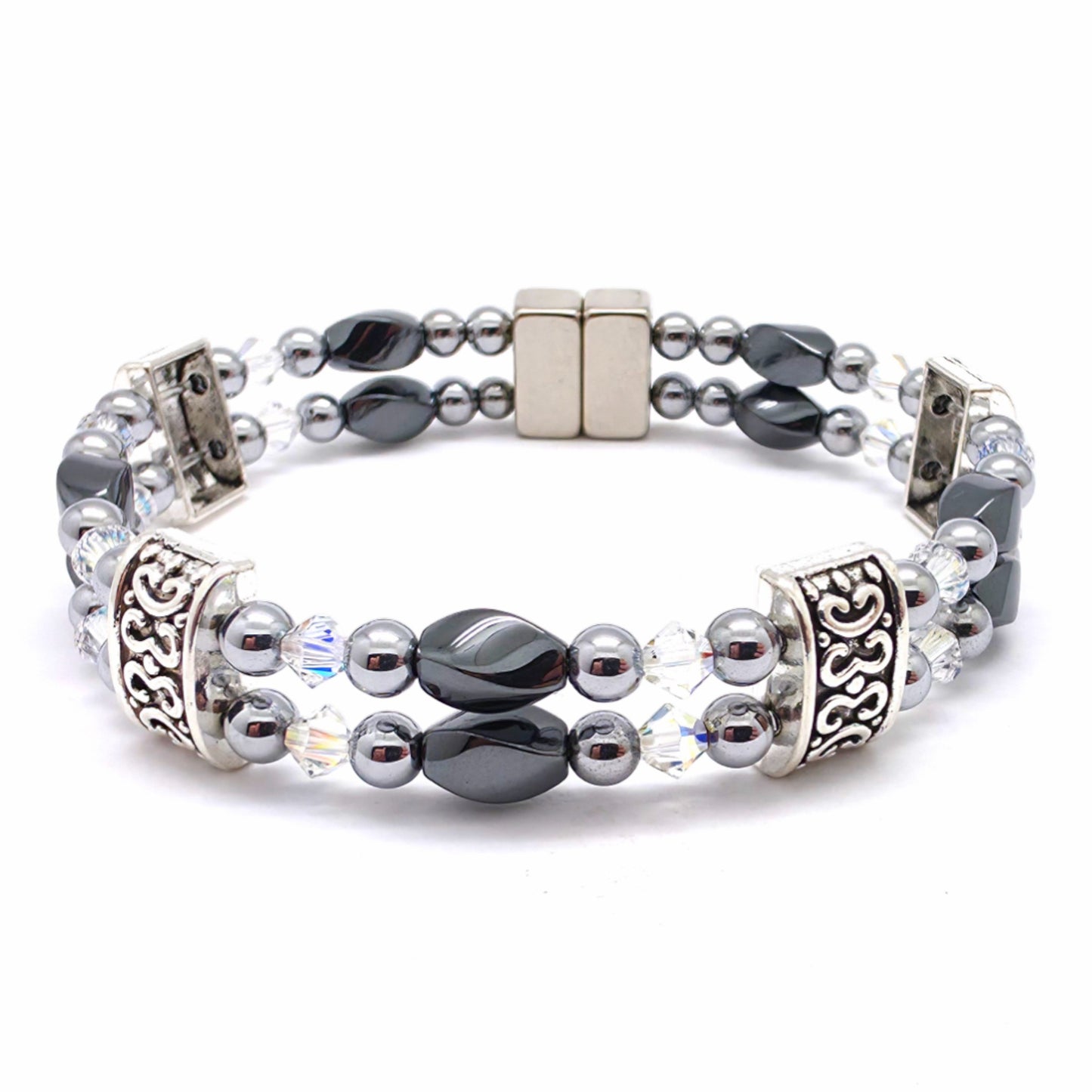 Black Hematite Twist Double w AB Clear