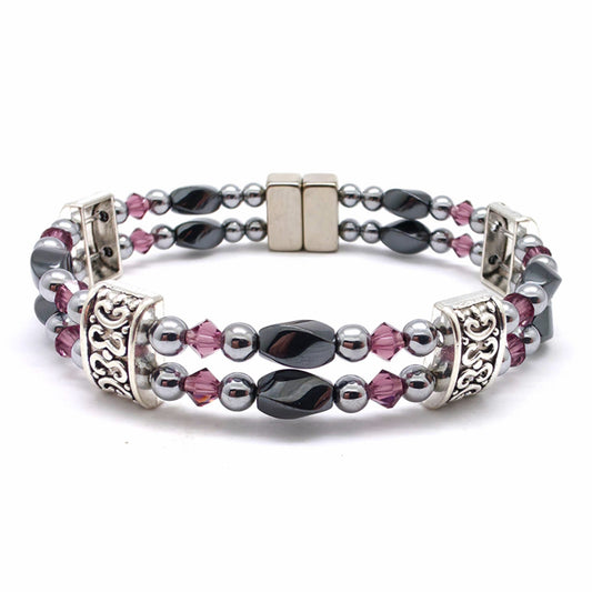 Black Hematite Twist Double w Amethyst