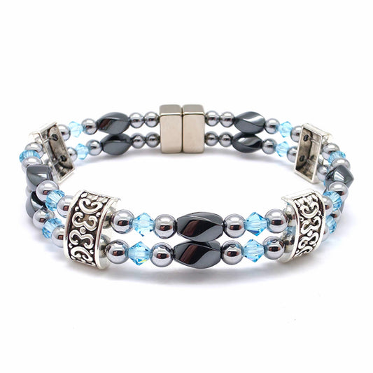 Black Hematite Twist Double w Aquamarine
