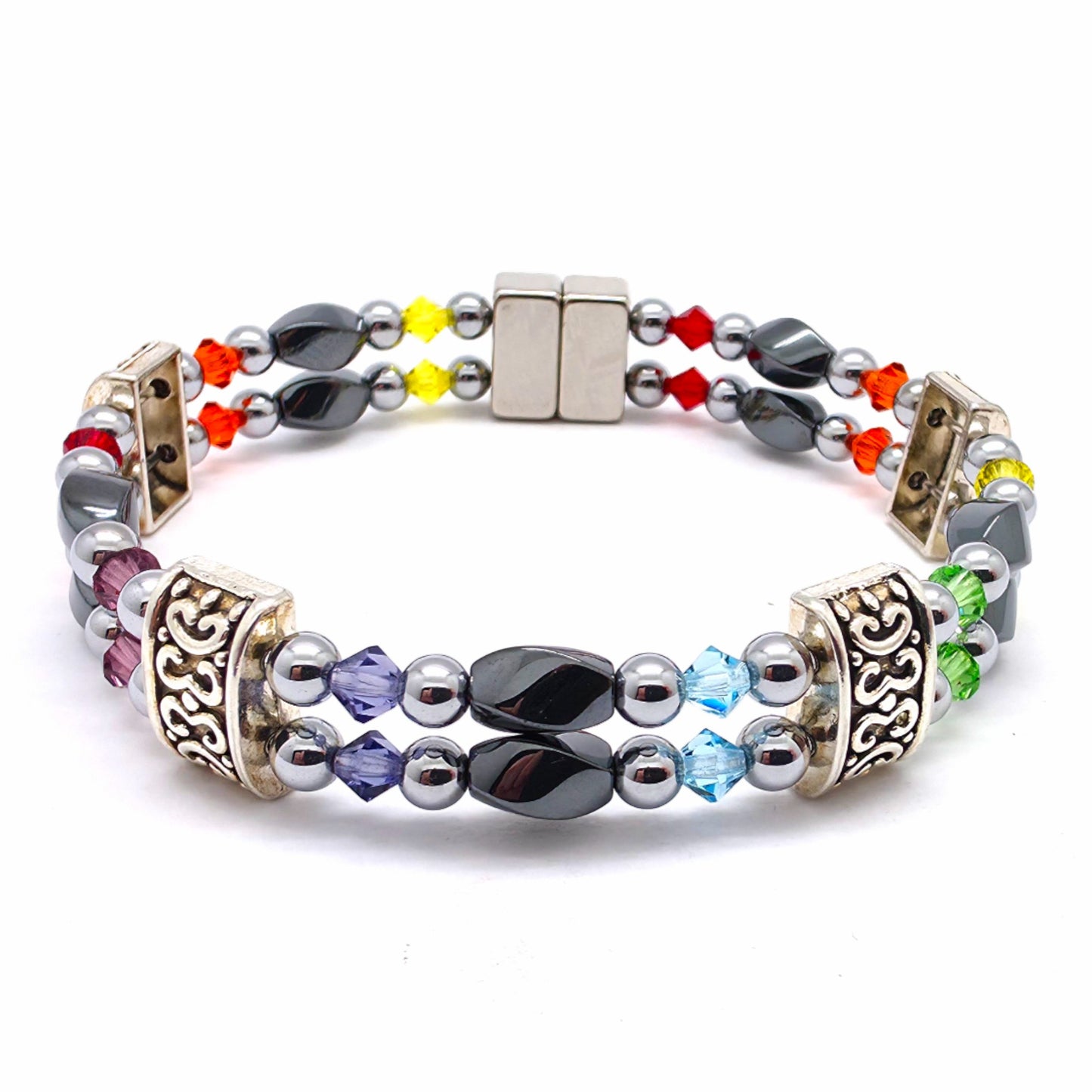 Black Hematite Twist Double w Rainbow Crystals