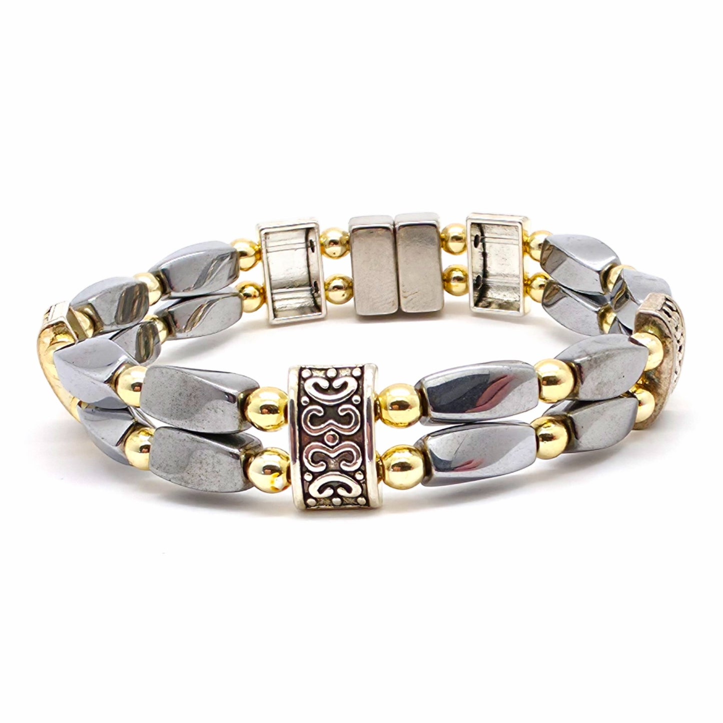 Silver Hematite Twist Double