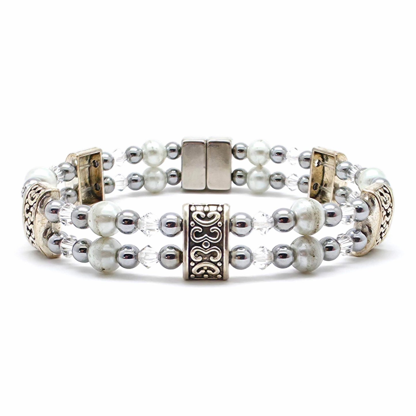 White Pearl Double with Clear Crystals