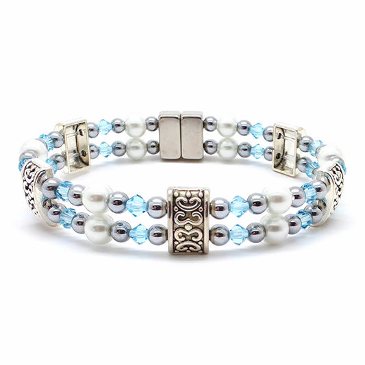 White Pearl Double with Aquamarine