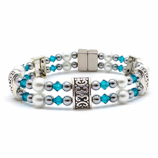 White Pearl Double with Blue Zircon