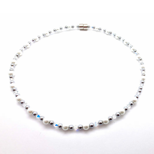 White Pearl w AB Crystal Necklace