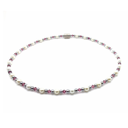 White Pearl w Amethyst Necklace