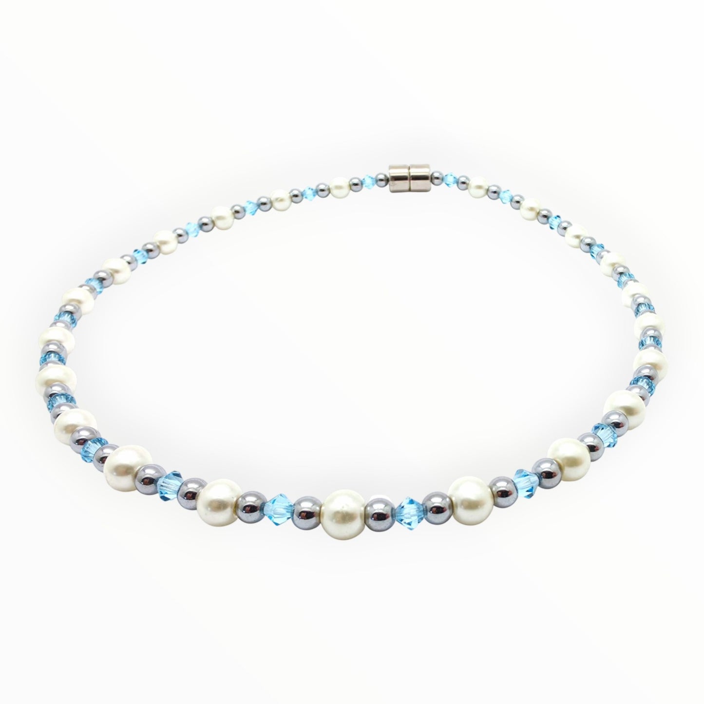 White Pearl w Aquamarine Necklace