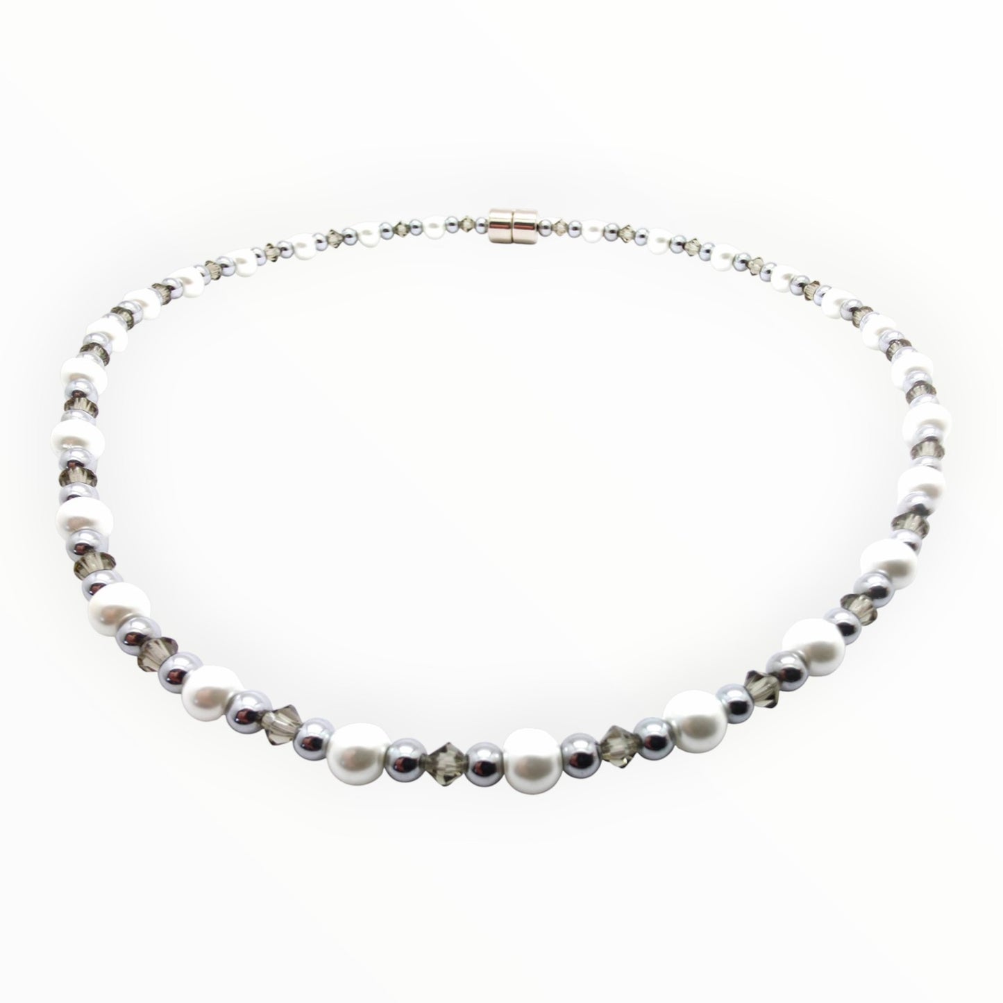 White Pearl w Black Diamond Necklace