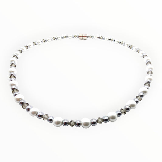 White Pearl w Black Diamond Necklace