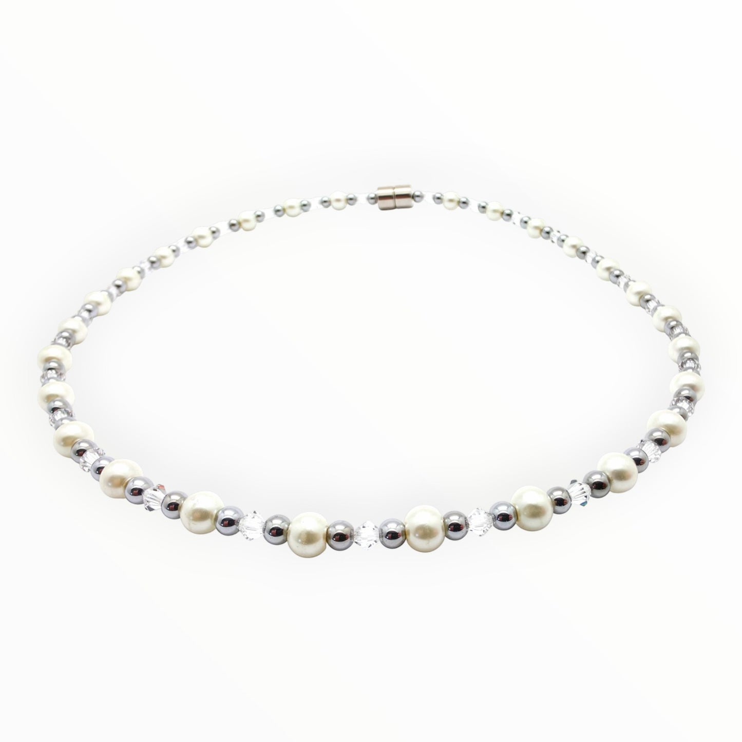 White Pearl w Clear Crystal Necklace