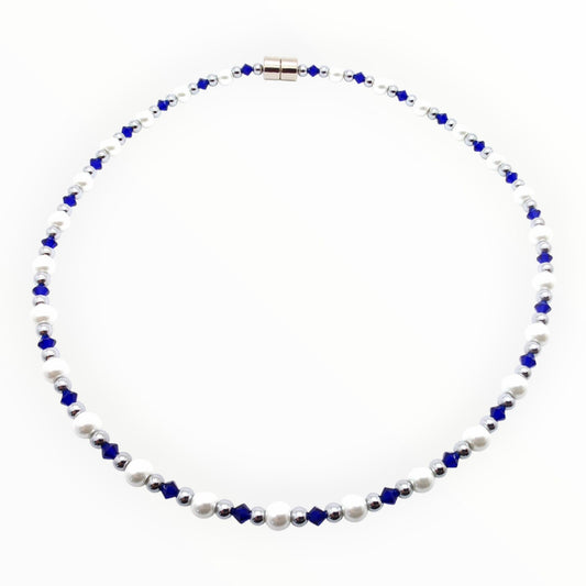White Pearl w Cobalt Necklace