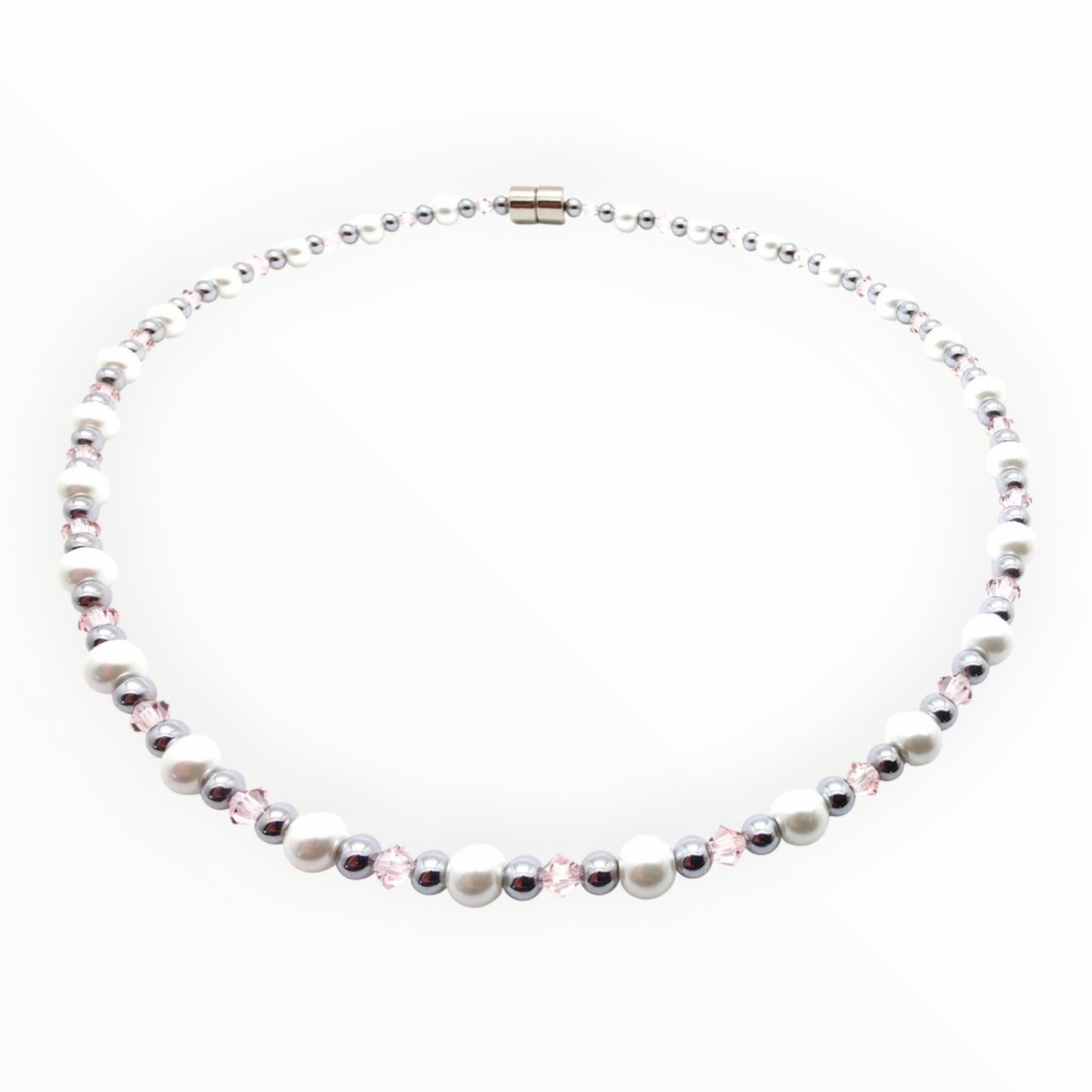 White Pearl w Light Rose Necklace