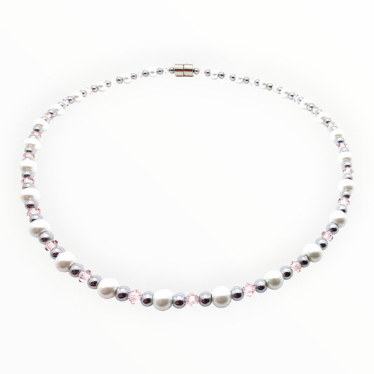 White Pearl w Light Rose Necklace