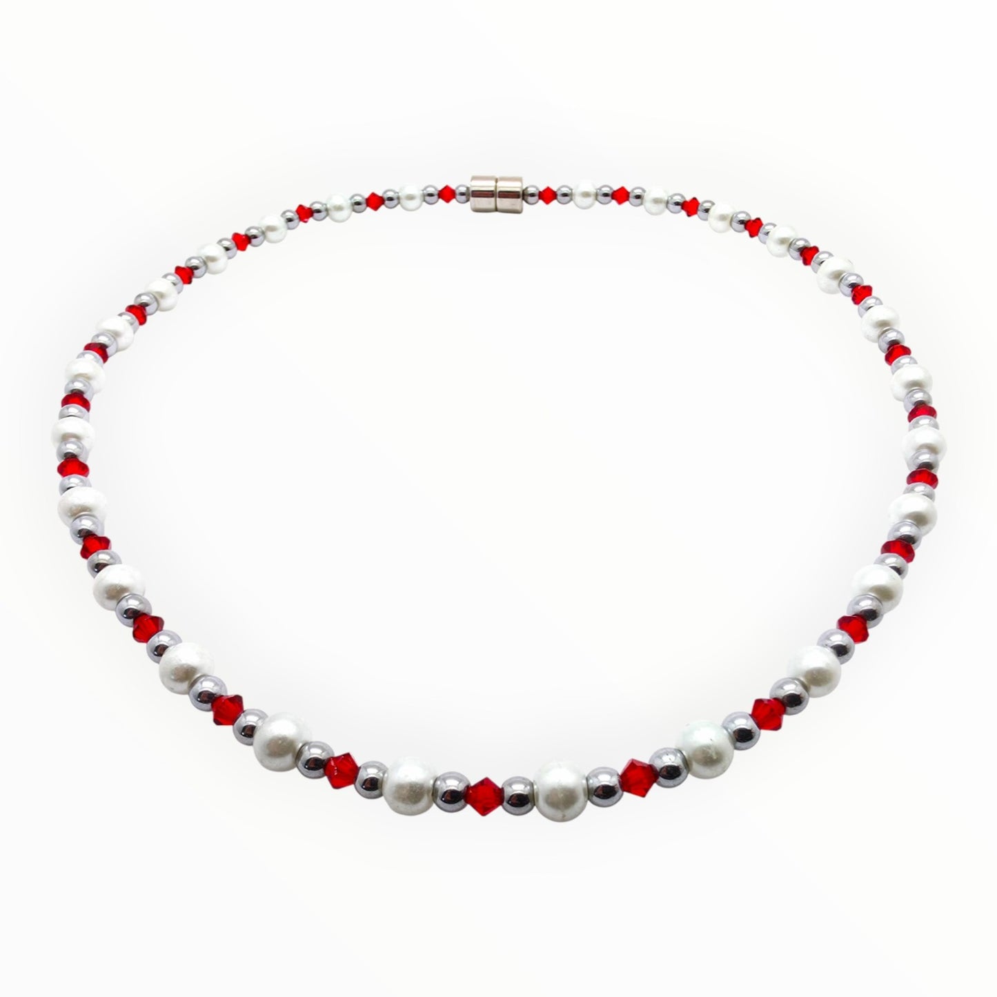 White Pearl w Light Siam Necklace