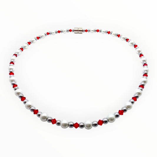 White Pearl w Light Siam Necklace