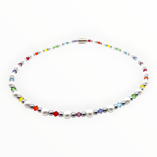 White Pearl w Rainbow Crystals Necklace