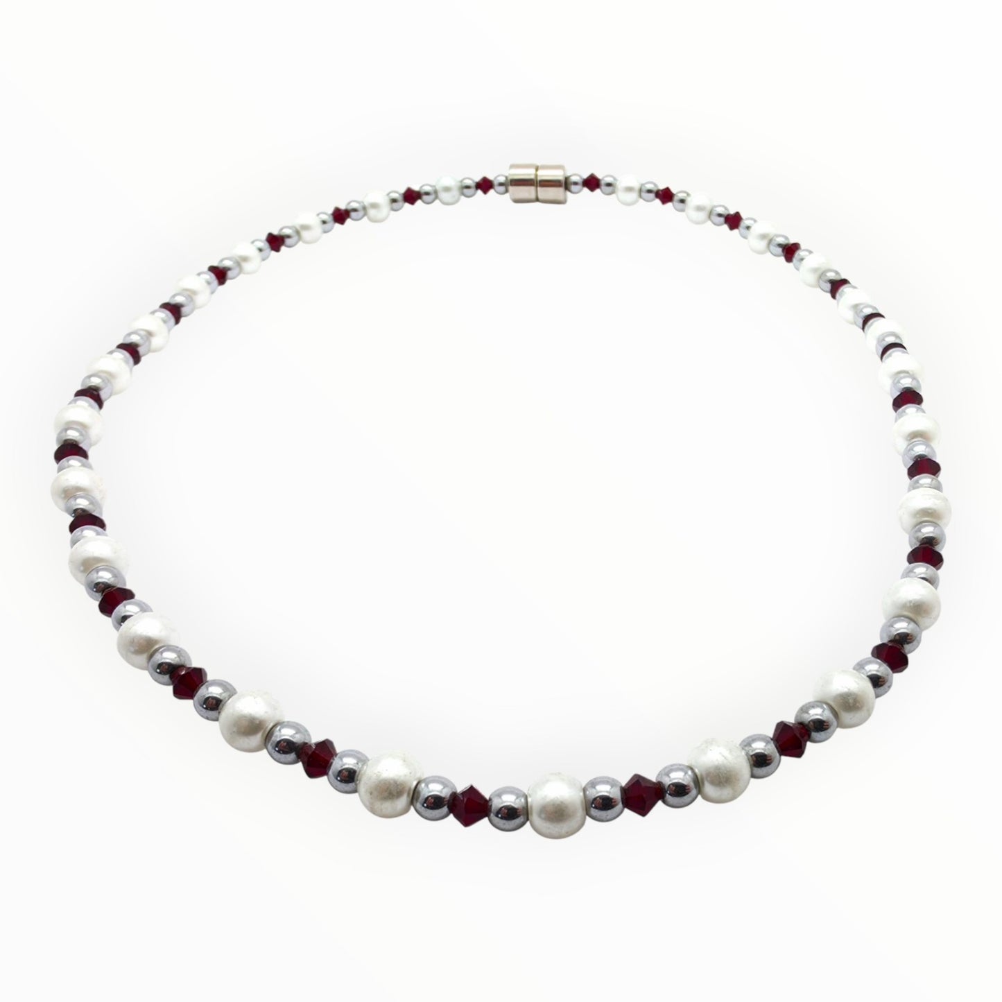 White Pearl w Ruby Necklace
