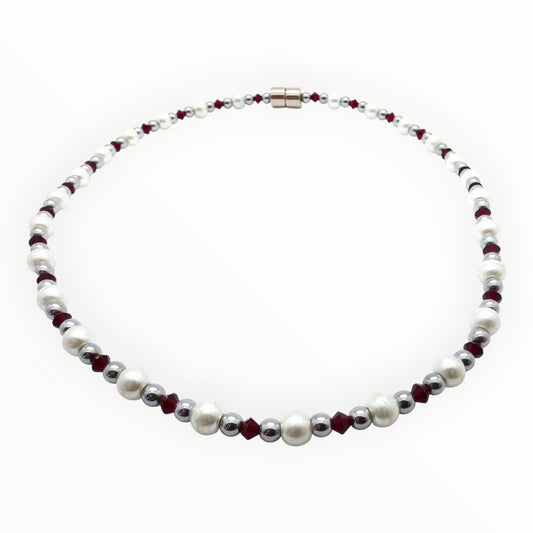 White Pearl w Ruby Necklace