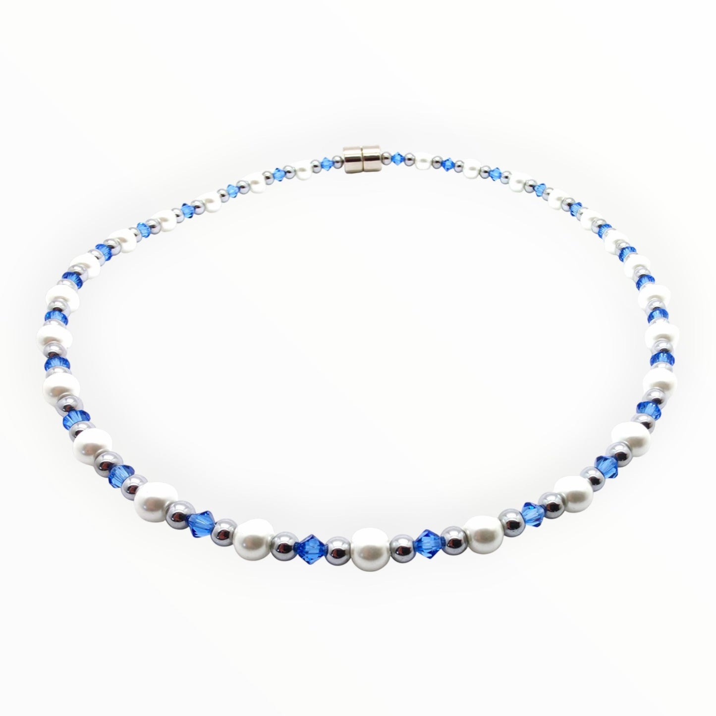White Pearl w Sapphire Necklace
