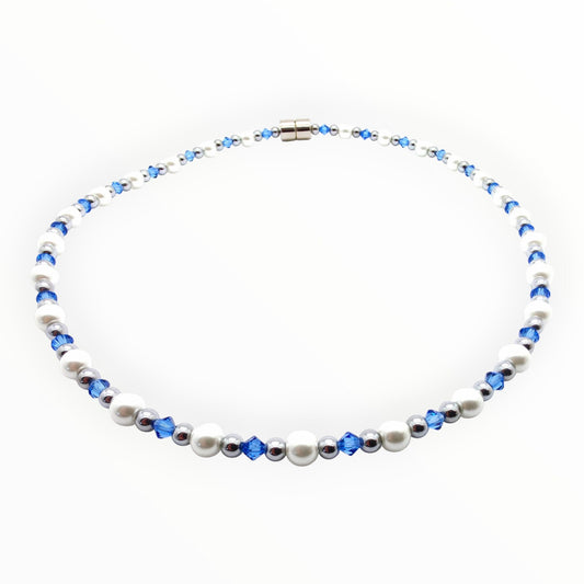 White Pearl w Sapphire Necklace