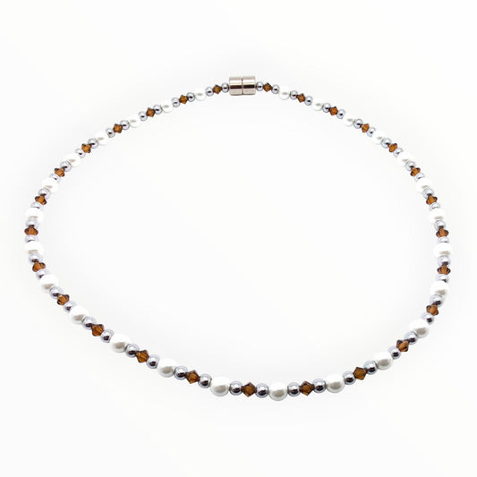 White Pearl w Smokey Topaz Necklace