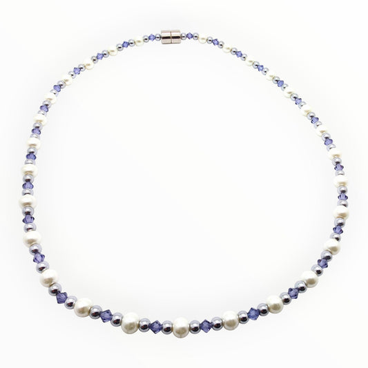 White Pearl w Tanzanite Necklace