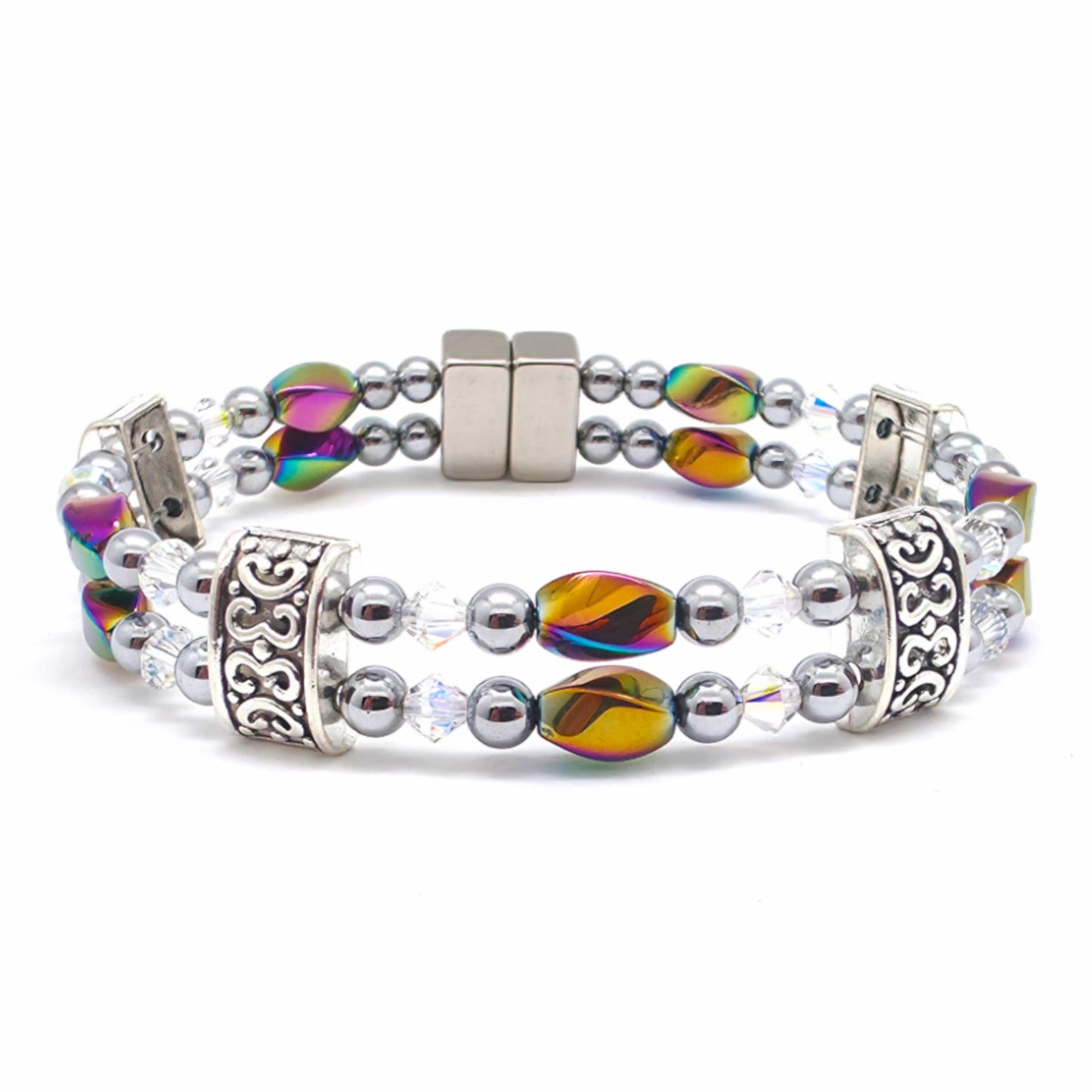 Rainbow Hematite Twist Double w AB Crystals
