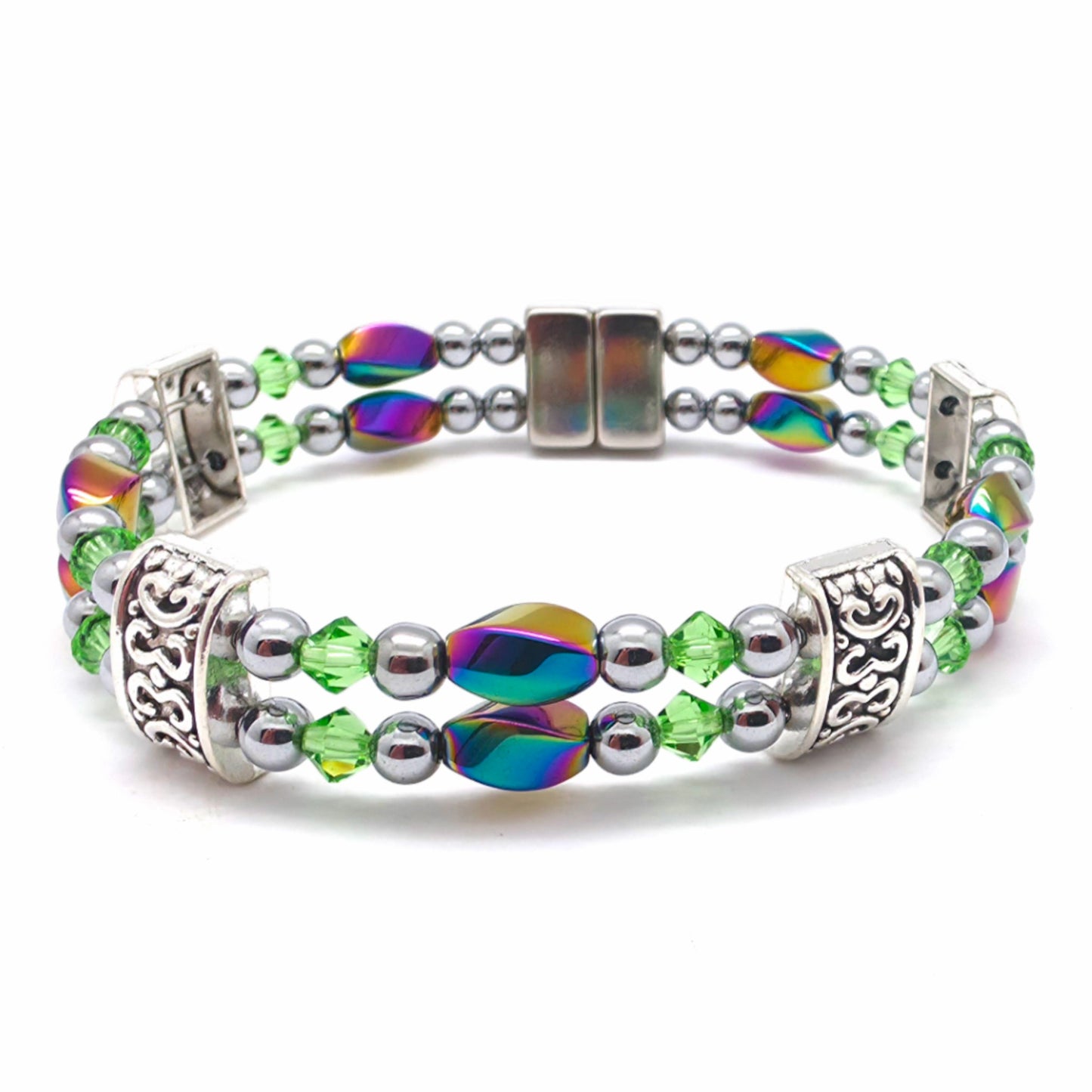 Rainbow Hematite Twist Double w Peridot