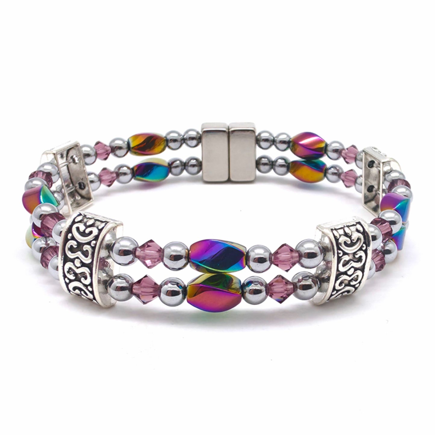 Rainbow Hematite Twist Double w Amethyst