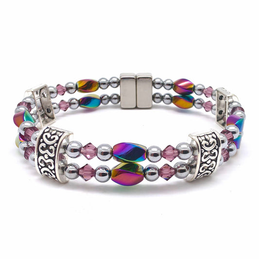 Rainbow Hematite Twist Double w Amethyst