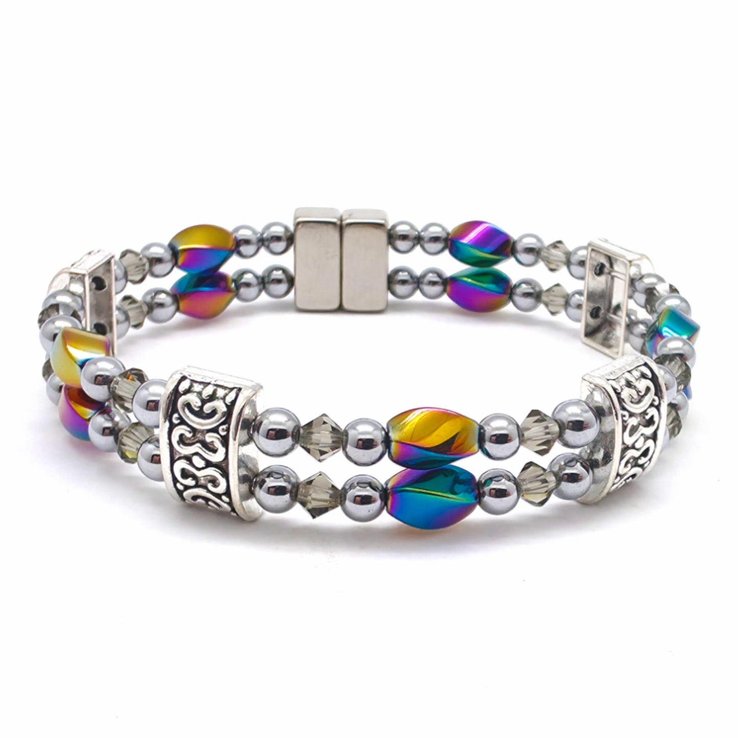 Rainbow Hematite Twist Double w Black Diamond