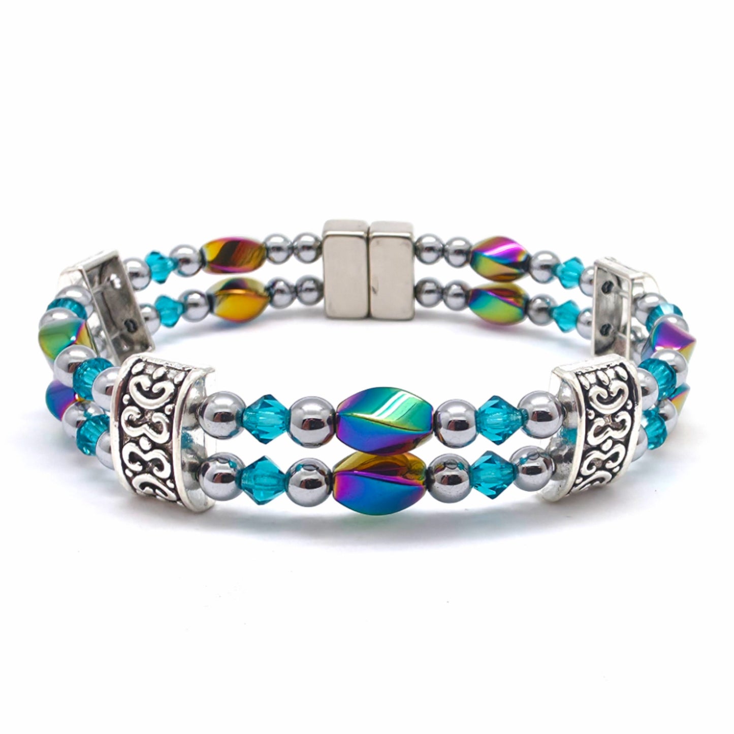 Rainbow Hematite Twist Double w Blue Zircon