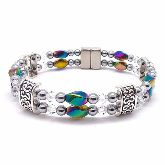 Rainbow Hematite Twist Double w Clear Crystal