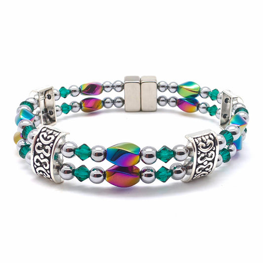 Rainbow Hematite Twist Double w Emerald